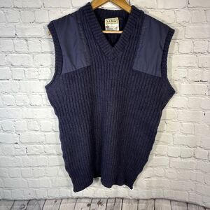 LL Bean Commando Sweater Vest Mens XL Blue Shooting Shoulder Hunting 100% Wool